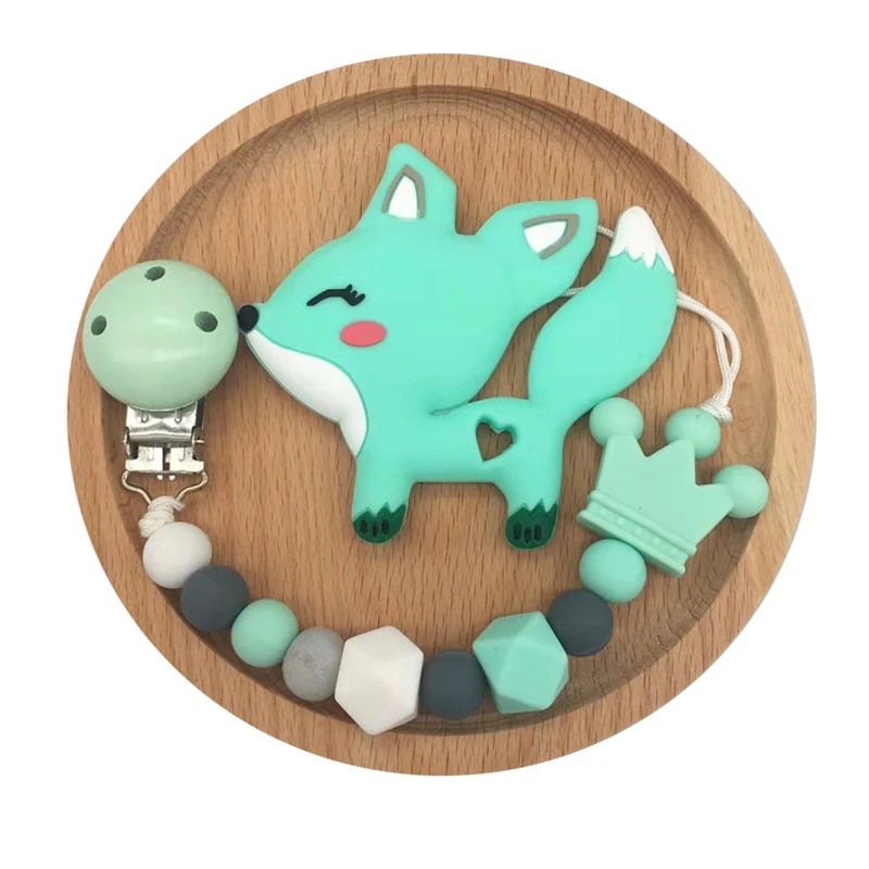 teether and chain Детские трофеи без БФА, силиконовый набор грызунов, цепочка для Соска с лисой для детского Соска-подвеска, держатель для сосков, детские игрушки для прорезывания зубов - Цвет: teether and chain