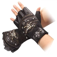 biker gloves pu leather skull half finger gloves driving motorcycle mens gloves waterproof windproof accessories outdoor sports