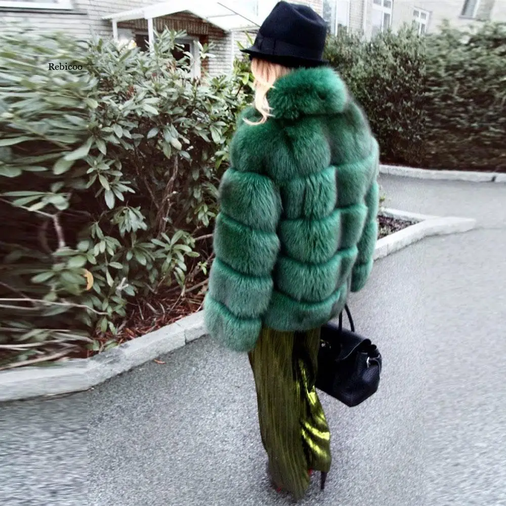 Зимнее теплое пальто из искусственного лисьего меха женское роскошное длинное