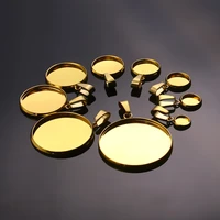 10pcslot stainless steel bases gold cabochon cameo tray bezel blank necklace pendant diy jewelry making findings accessories