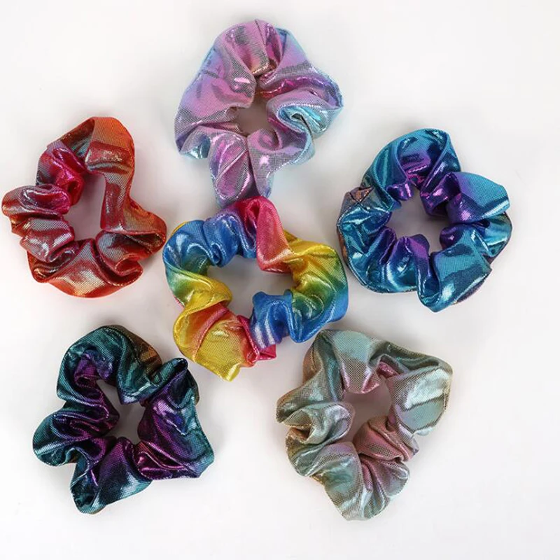 Блестящая цветная Женская резинка для волос с лазером эластичная резиновая