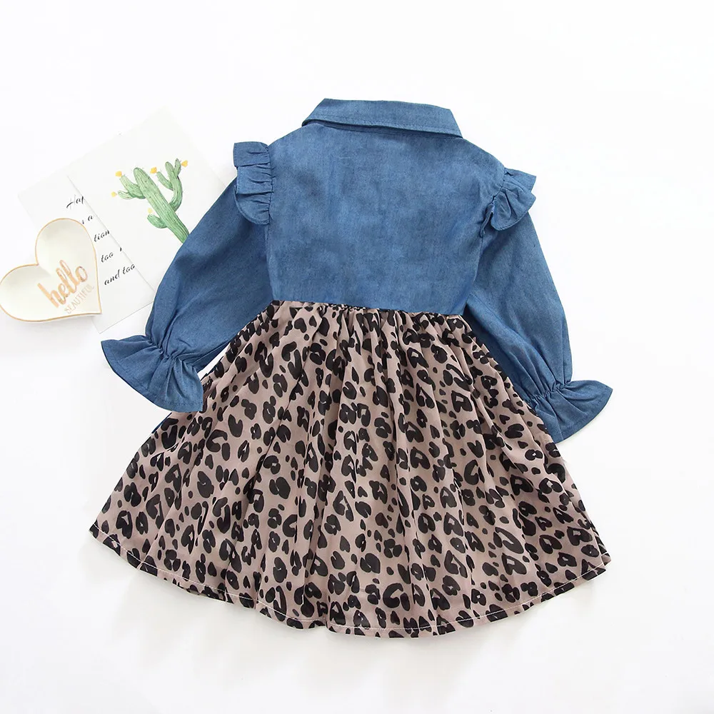 Toddler Dress Baby Kids Girl Leopard Print Ruched Patchwork Casual Clothes Fashion Girls Winter Princess Party C840# | Детская одежда и