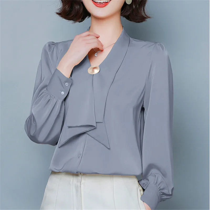 Блузка женская шифоновая с V-образным вырезом элегантная рубашка в Корейском