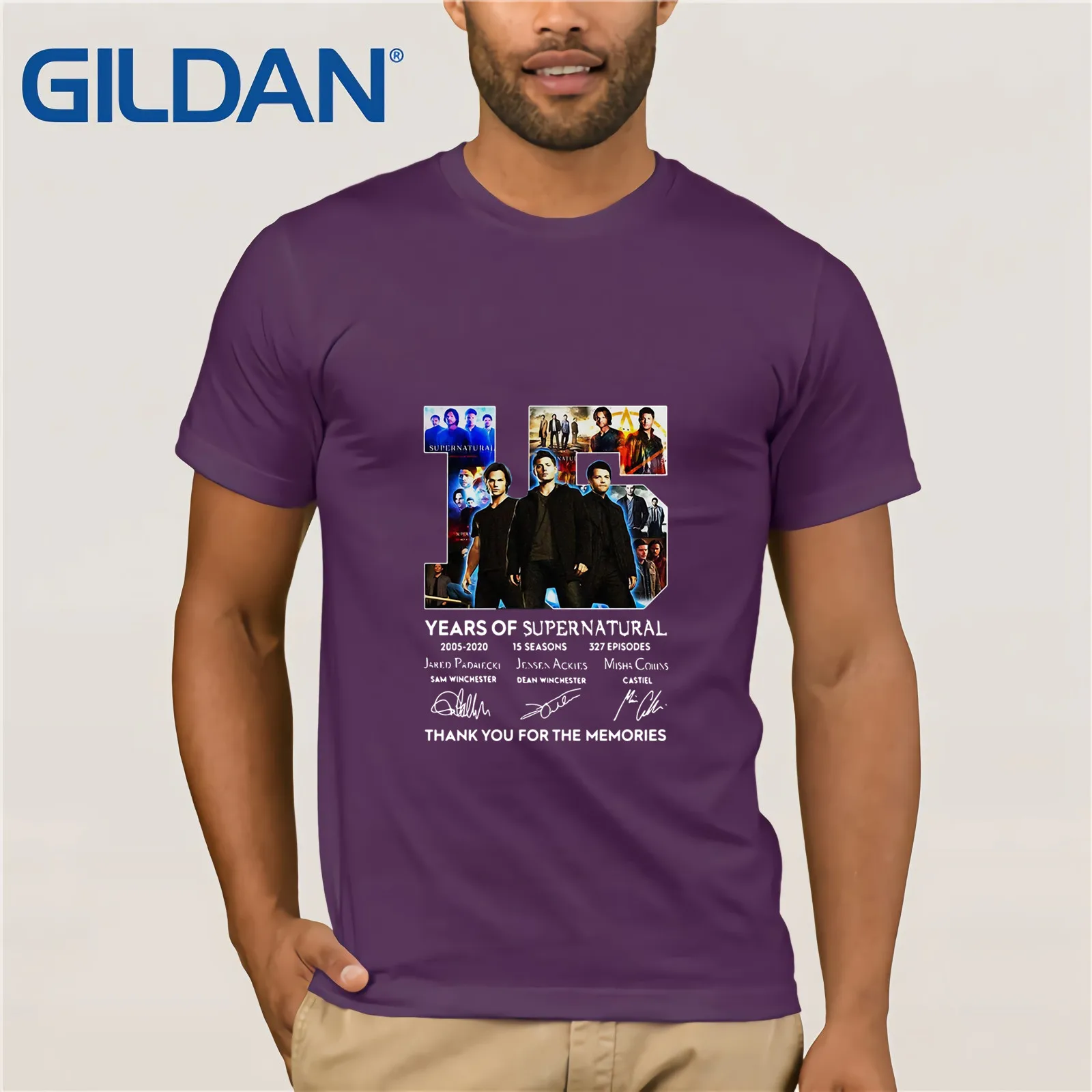 15 Years Of Supernatural 2005-2020 Seasons 327 Episodes 2019 Summer Men's Short Sleeve T-Shirt Funny Tees Cotton Tops T Shirt | Мужская