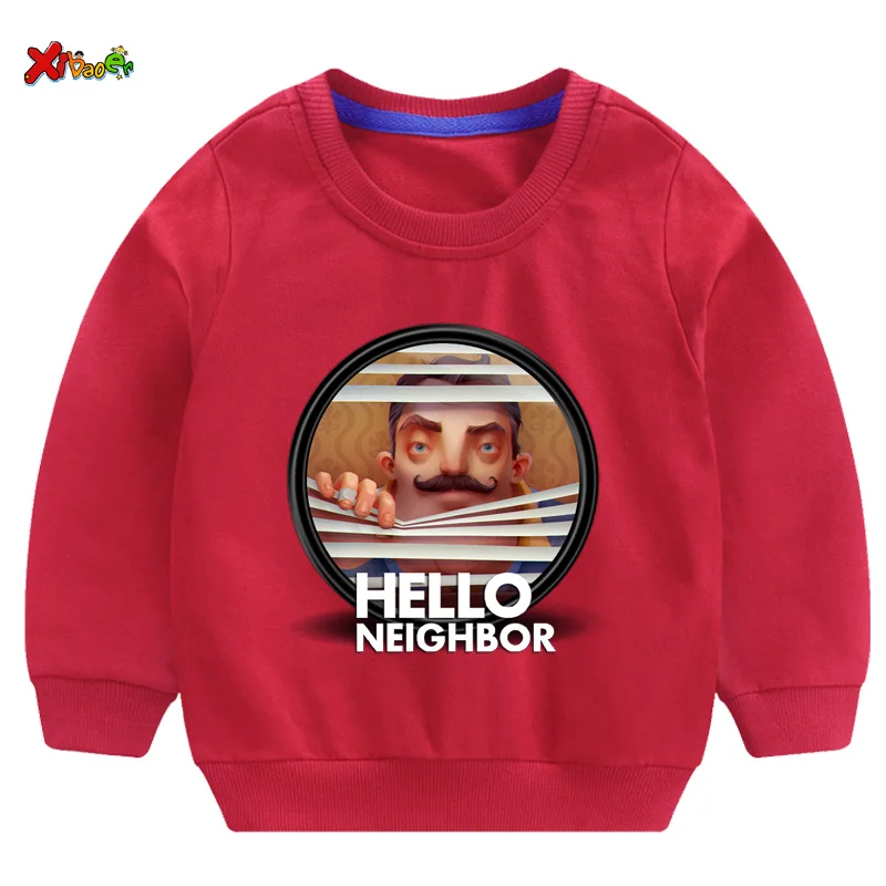 Детский милый свитшот детские толстовки футболка с рисунком hello neighbor длинным