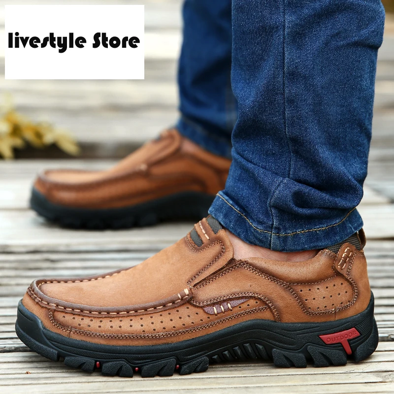 

2021 Genuine Leather Loafers Men Moccasin Sneakers Flat High Quality Causal Men Shoes Male Footwear Boat Shoes Size 38-48