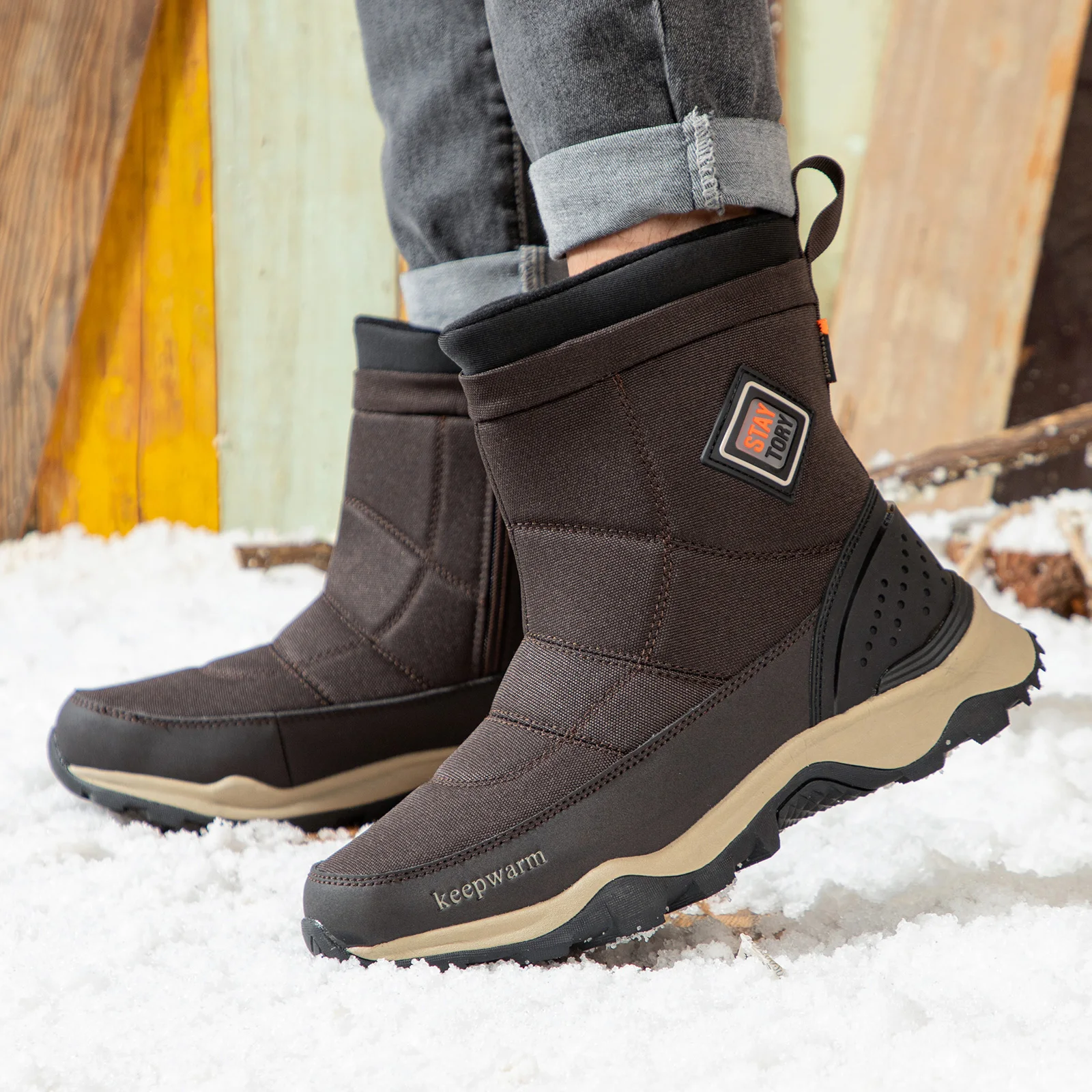 Baasploa 2022 Winter Men Snow Boots Plush Warm High Top Boots for Men Waterproof Non-Slip Outdoor Walking Shoes Free Shipping