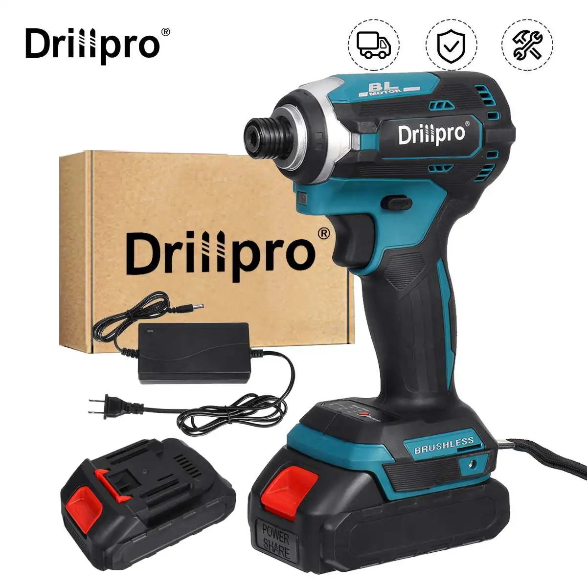Drillpro Brushless Electric Screwdriver Speed 1/4 inch Wrench  Drill Driver  Power Tool +3 LED Light 2 X Lithium-Ion Battery