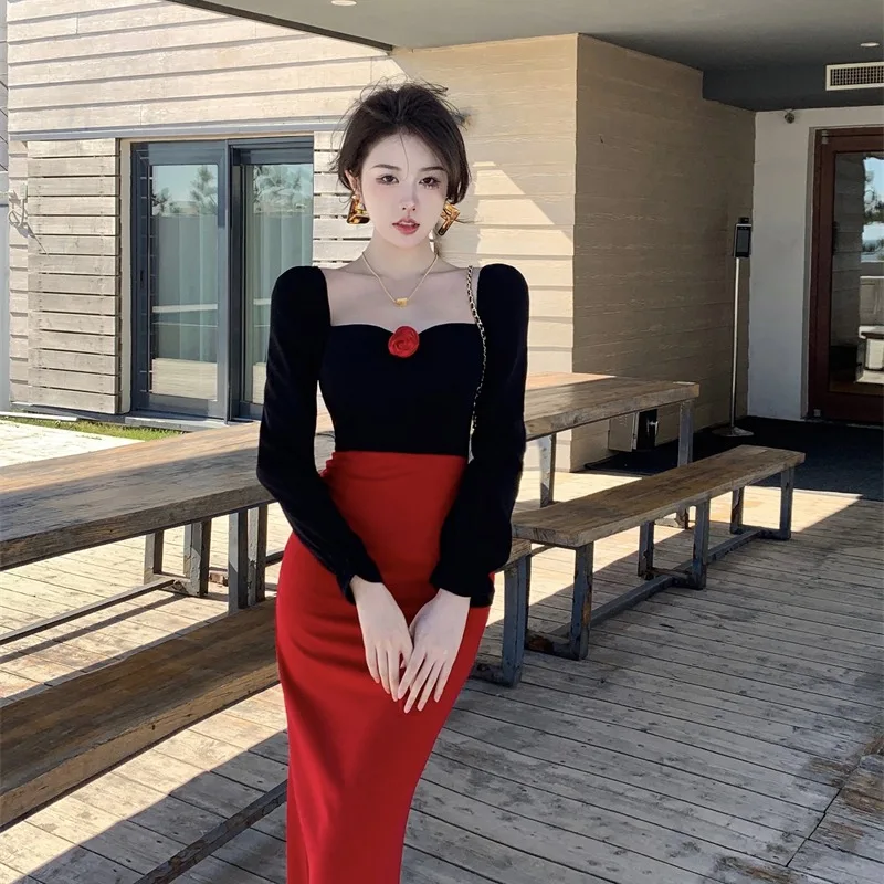 Винтажное элегантное платье с цветами женское французское облегающее вечернее