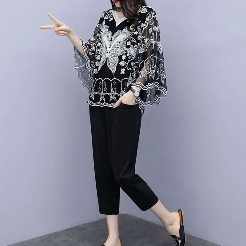 Модная Кружевная летняя кружевная рубашка с рукавом летучая мышь один размер