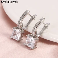 syoujyo simple luxury square crystal stud earrings for women silvergold color copper u shape korean fashion jewelry 2021 trend