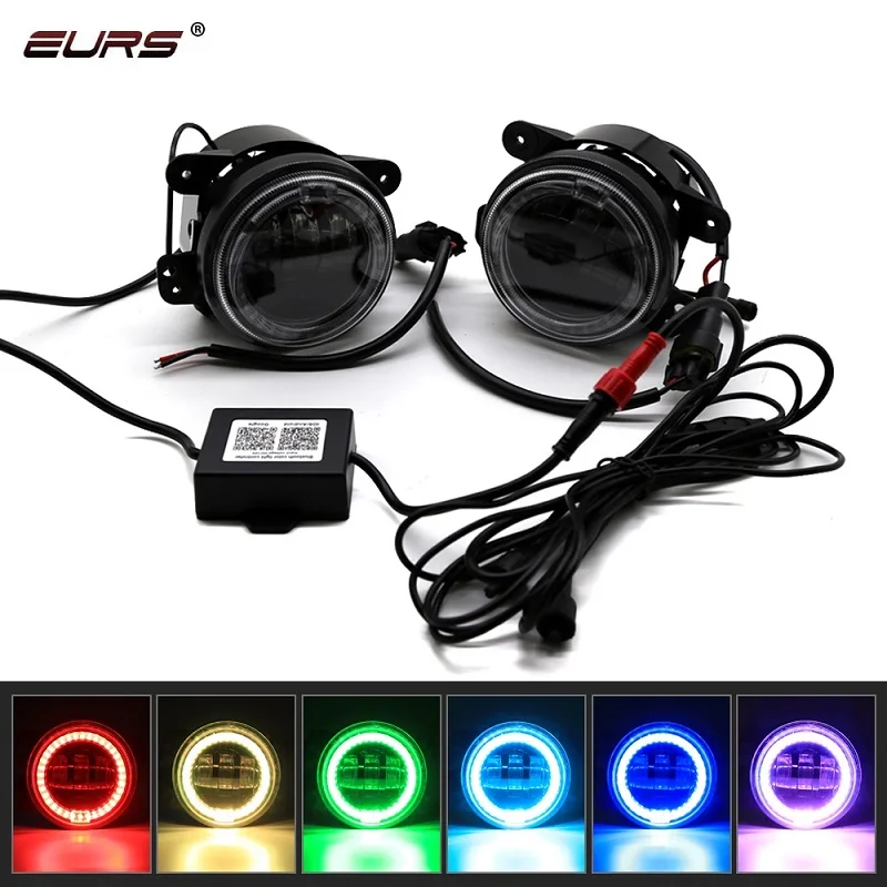 EURS 2PCS 4 inch Round Wrangler APP control Car Led Fog Light RGB Halo Ring angel eyes Off Road Fog Lamps LED Replacement Bulbs