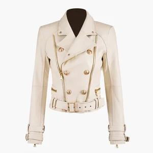 Модная стеганая куртка из искусственной кожи на молнии, Женская двубортная верхняя одежда в стиле локомотива из искусственной кожи, кожаные куртки F374