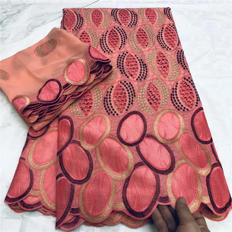 Высокое качество, персиковый цвет, швейцарская вуаль, кружево, африканская кружевная ткань, 7 ярдов, африканская швейцарская хлопковая вуаль, кружевная ткань для свадьбы
