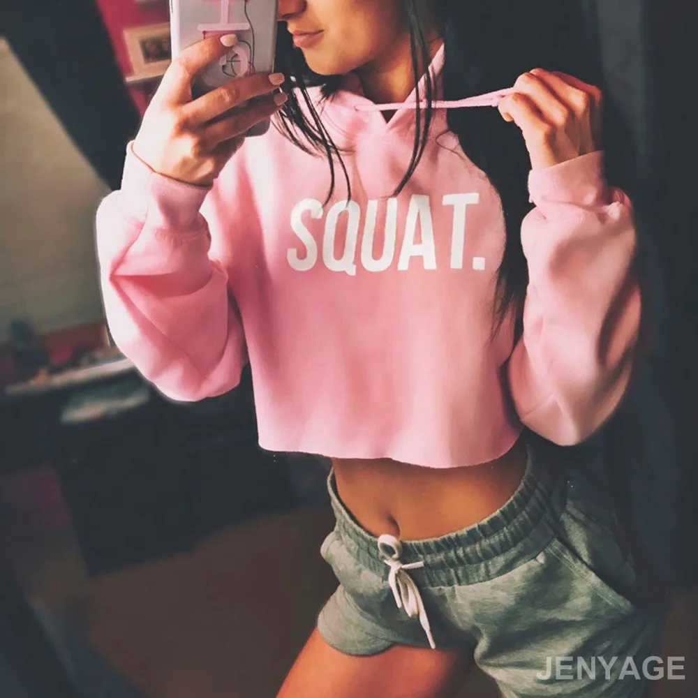 JENYAGE Women Gym Workout Tops Autumn Winter Fall Clothes Long Sleeve Letter Print Fitness Sport Running Hoodies Crop Top Yoga Shirt