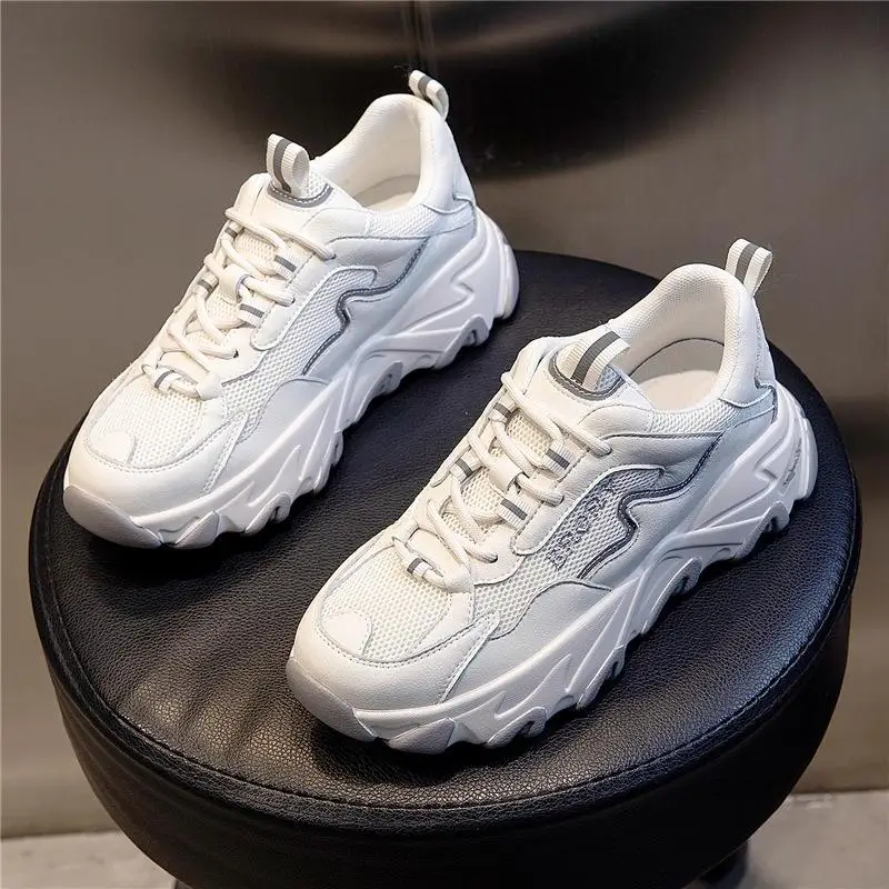 

40 Size Wdges Shoes Women Spring Sneakers Genuine Leather White Shoes for Women 2021 Spring Student Platform Sneakers Breathable