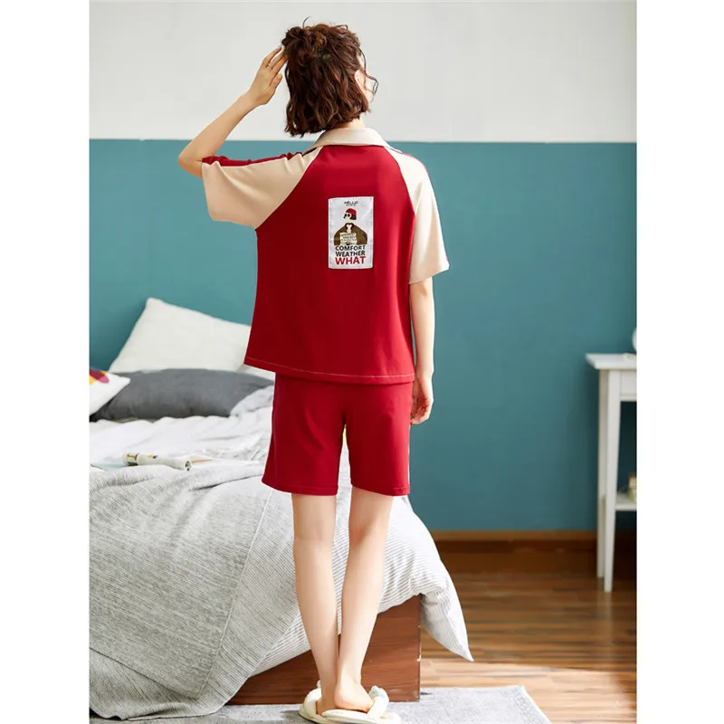 Комплект женской хлопковой пижамы kuпокаsi с отложным воротником комплект из 2