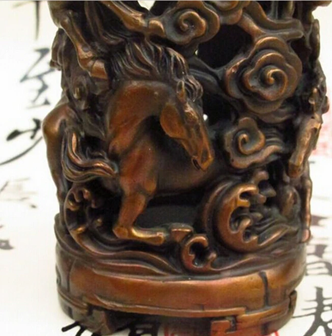 914 + Китайский Фэншуй Бронзовая галопирующая ваза с изображением лошадей горшок