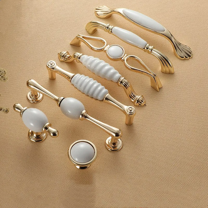 KKFING Европейская белая керамическая золотая ручка шкафа ручки и кухонный шкаф