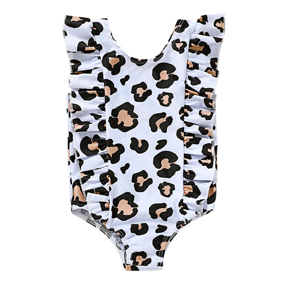 Pretty Girls Summer Sleeveless Ruffle Swimsuits Leopard Printed One Piece Outdoor Beach Holiday Party Bathing Suit Beachwear | Мать и