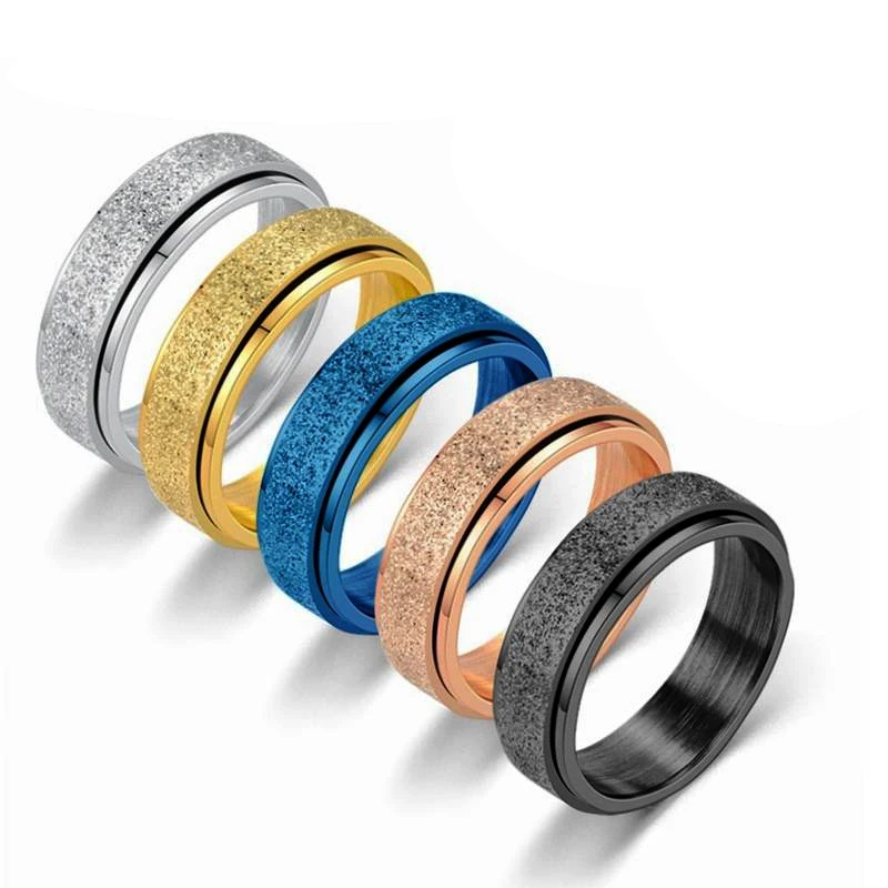 

SINLEERY Rose Gold Blue Black color Jewelry Stainless Steel Rings Spinner Frosted Surface Rotatable Ring for Men Women JZ225 SSK