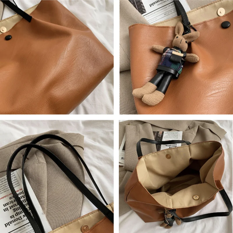 

Shoulder Bags Women PU Trendy Large Capacity Casual Tote Bag Elegant OL Womens Handbag Underarm Shopping Bags Soft Simple Retro