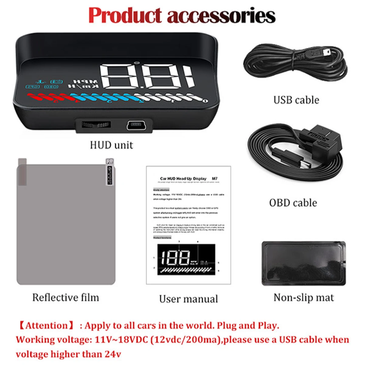 DC11-18V 3.5inch multifunctions Car OBD GPS dual system Hud Speedometer Black Head Up Display Digital Speed Windshield Projector |