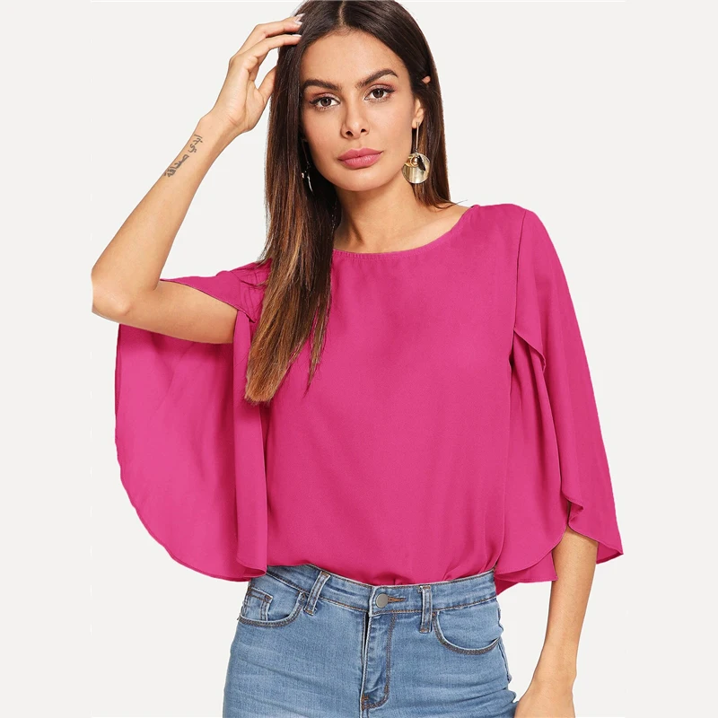 SHEIN Нарядная Одноцветная Блузка С Оригинальным Рукавом Элегантная Осенняя Блузка Для Офиса Современные Женские Топы
