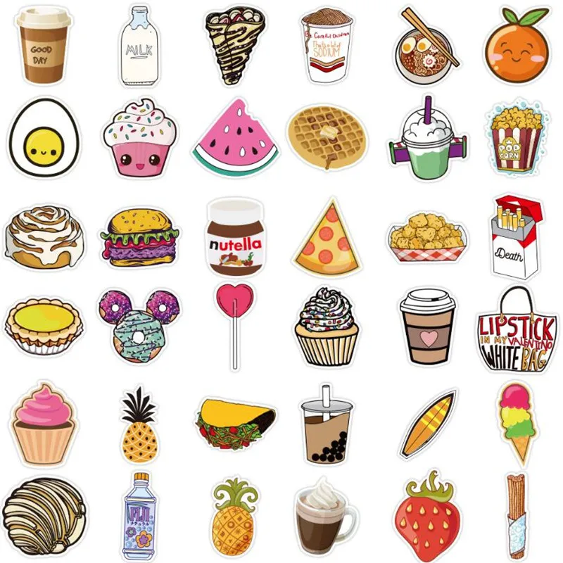 Pegatinas impermeables para guitarra y Skateboard, decoraci&oacute;n de juguetes de comida fresca, grafiti, cuaderno de dibujos animados, 10/30/50 Uds., venta al por mayor-4