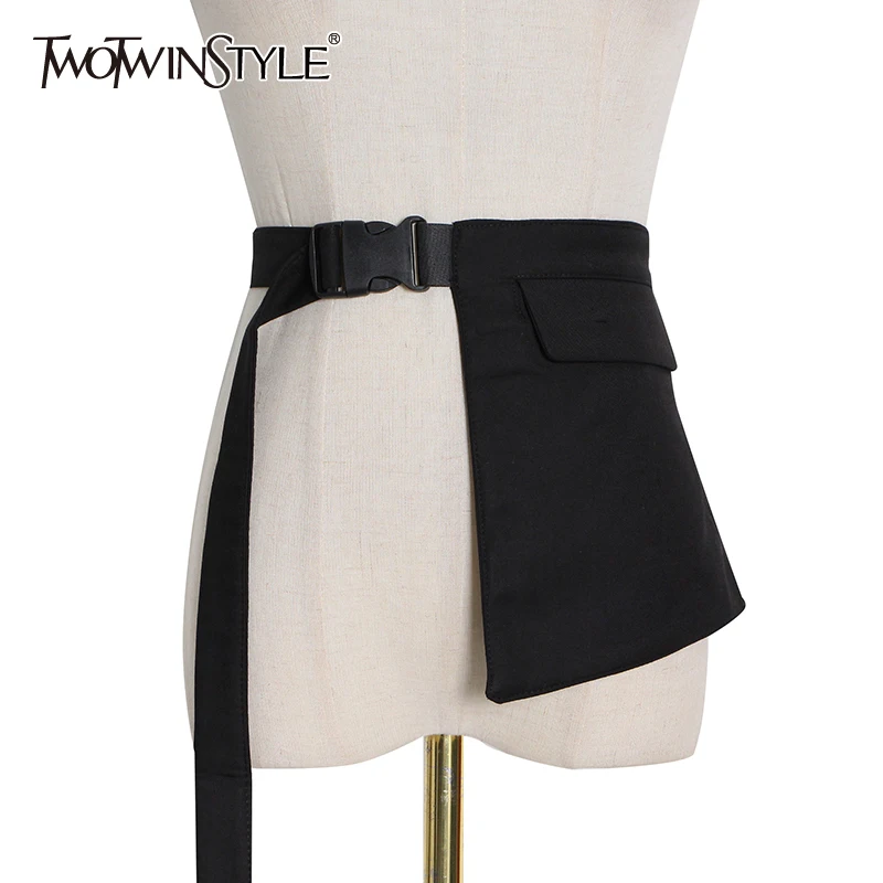 

TWOTWINSTYLE Black Solid Belt For Women Asymmetrical Casual Korean Fashionable Belts Female 2020 New Accessories Autumn Tide