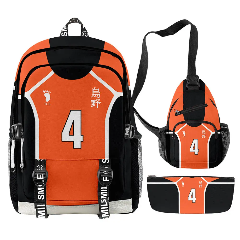 Anime Haikyuu Backpack +Shoulder Chest Bag + Wallet Clutch 3 Piece Set Teenager Boys Girls School Bags Rucksack Travel |