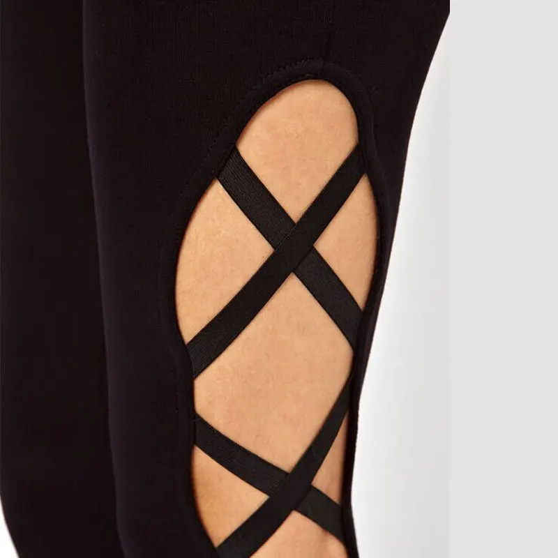 

2020 Russia Hot Selling Black Bandage Legs Crossed Bare Long Thin Thin Leggings