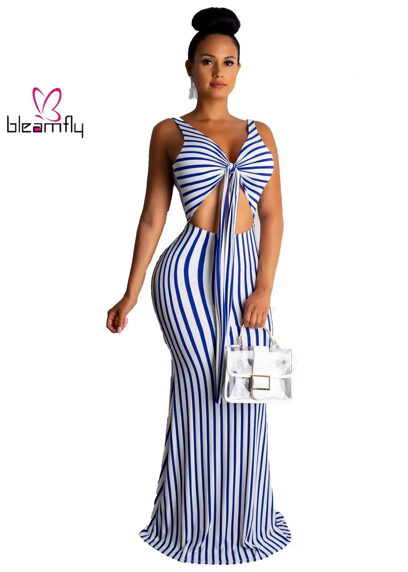 Новинка женское летнее платье в полоску с принтом v образным вырезом открытой