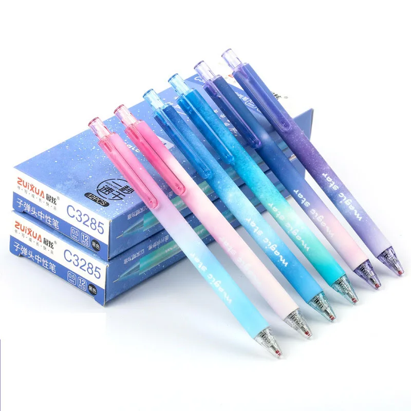 

36 pcs/lot Starry Sky Press Gel Pen Kawaii 0.5mm black ink Quick Dry Neutral Pen School Office writing Supplies Promotional Gift