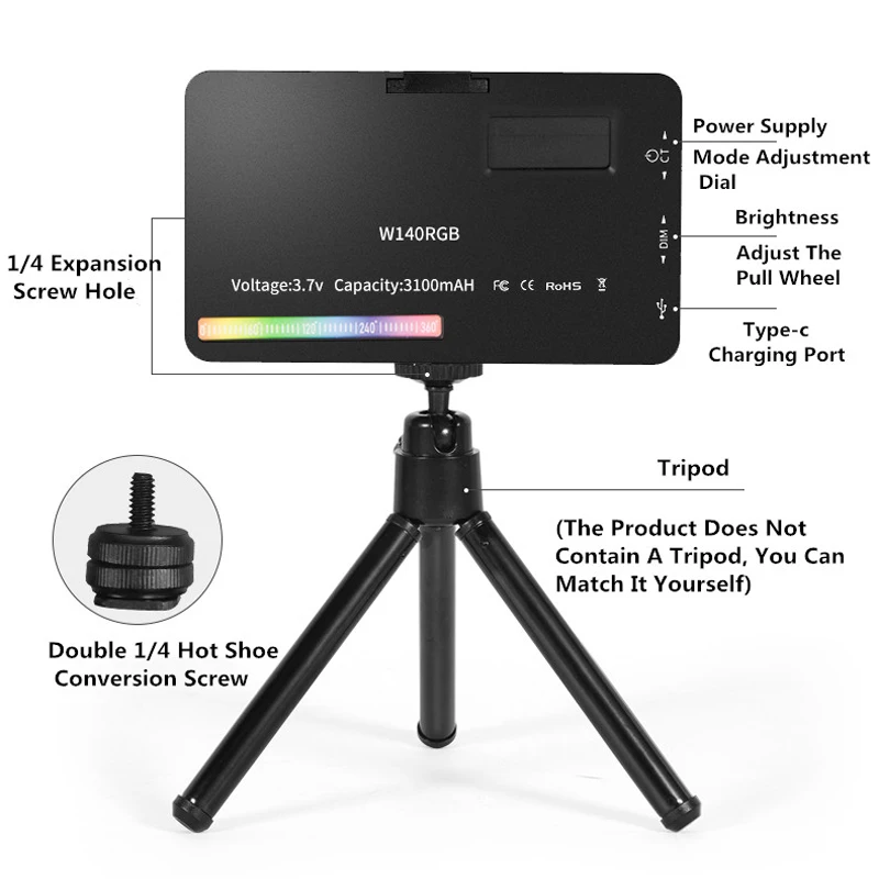 RGB-светильник светодиодсветодиодный полноцветная для видеосъемки 3100 мА · ч 2500-9000