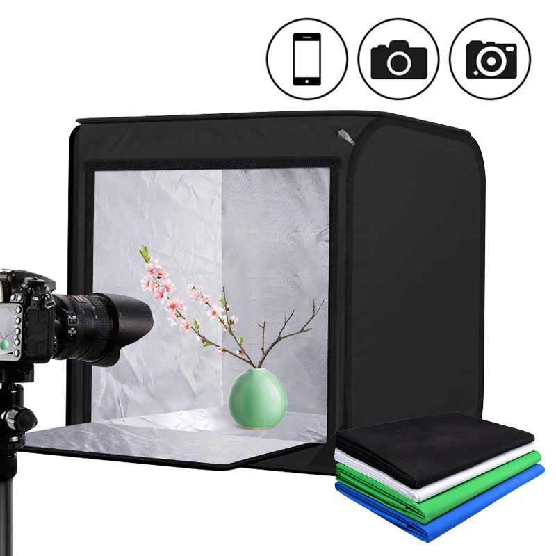 60*60cm 24inch Photo Studio Light Box Tent Softbox Dimmable LED Cube Tabletop Light Shooting Tent With 4 Color Cotton Backdrops