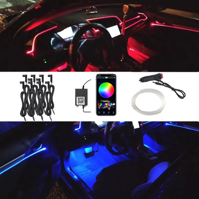 

Interior Ambient Light Fiber Optic Strips Light by App Control DIY Music Optic Band RGB LED Atmosphere Car Light Apply To Bars