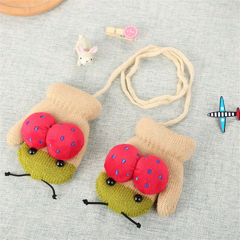 

Goocheer Cute Winter Mittens Children Kids Keeping Warm Cute Knitted Gloves Cartoon Bag Child Neck Chain Hanging Gloves Fingers