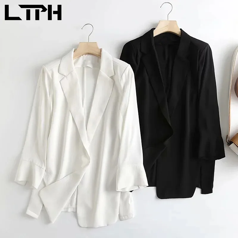 

LTPH Thin Solid chiffon blazer women casual long sleeve cardigan Jackets mid-length sunprotection Lady Suit Coat 2021 summer new