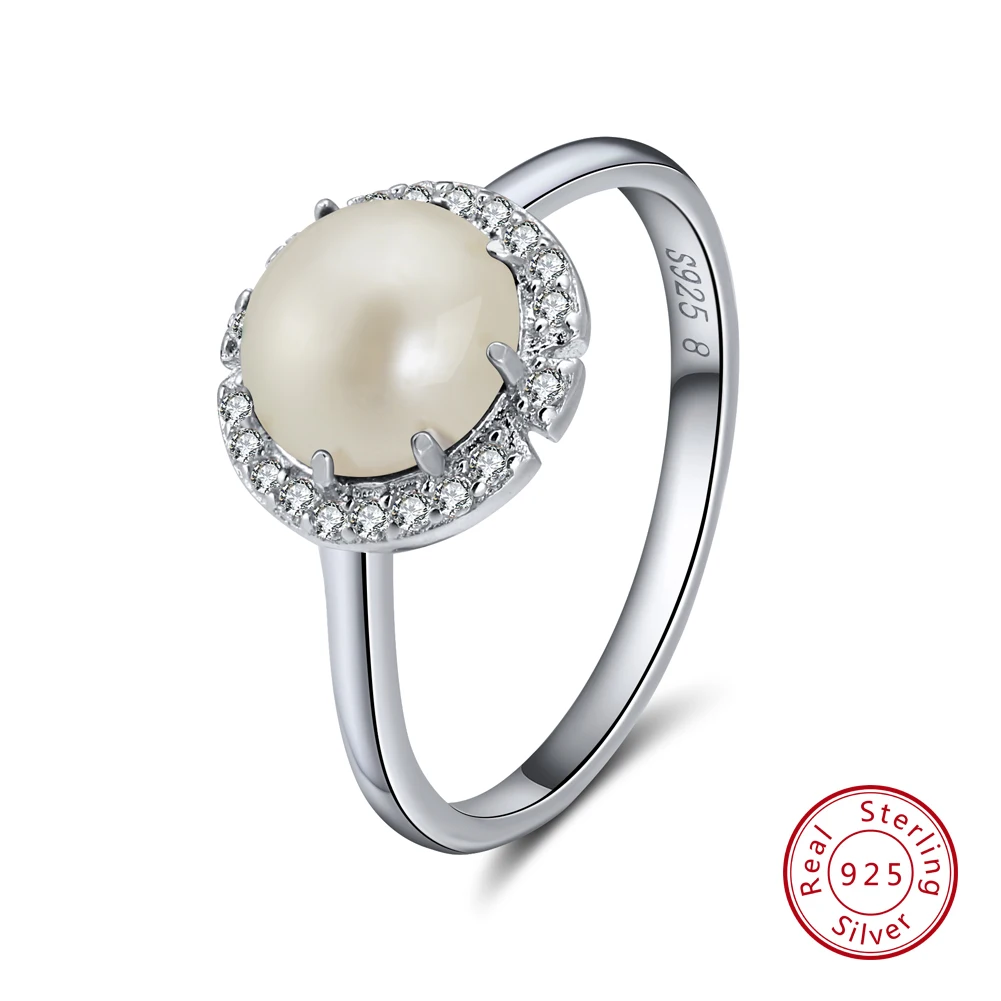 ORSA JEWELS женское серебряное кольцо из натуральной 925 пробы с бирюзой, кубическое женское циркониевое кольцо, Трендовое ювелирное изделие SR55 - Цвет камня: Simulated Pearl