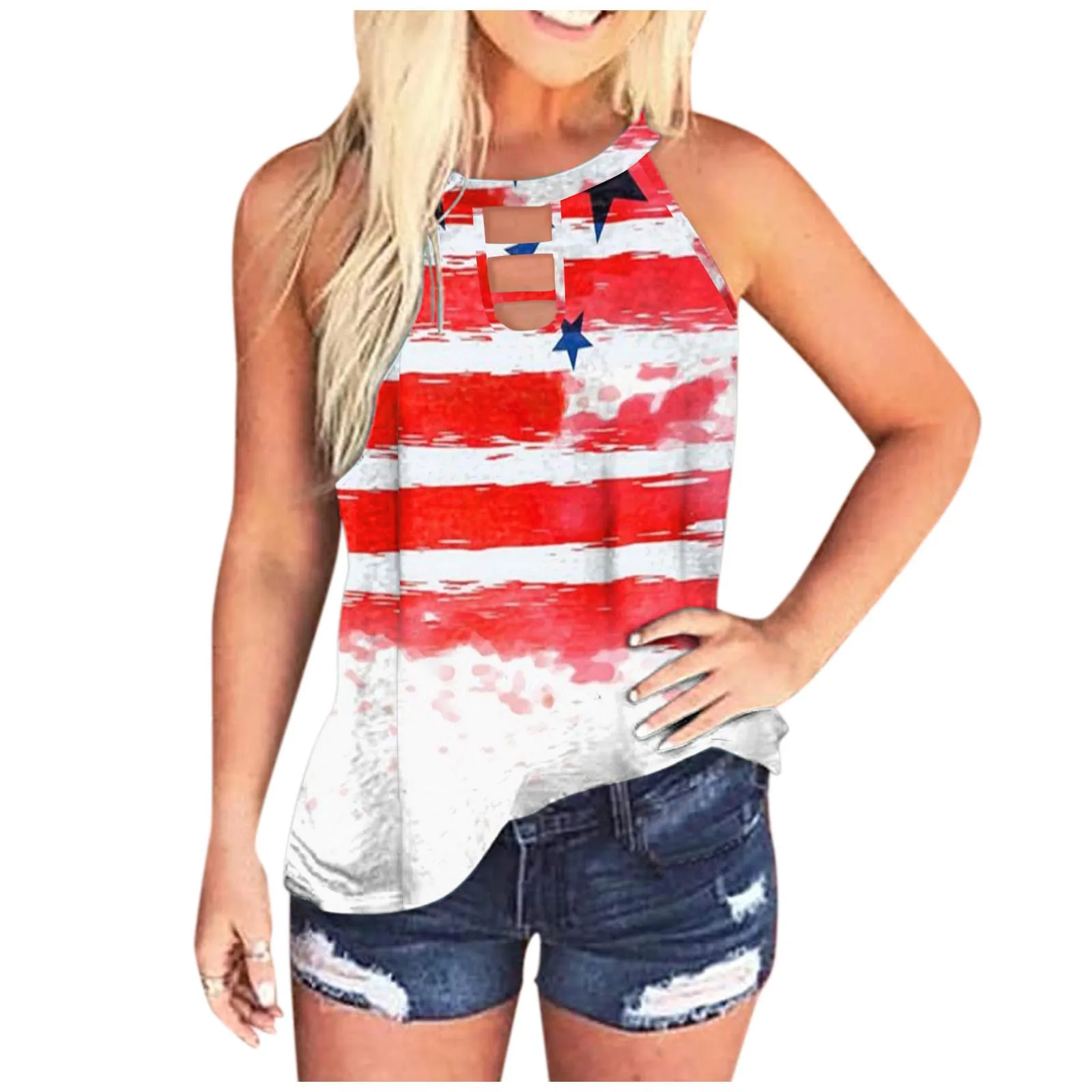 

40# Tank Floral Print Summer Shirt Hollow Out Round-neck Female Women Blouse Casual Sleeveless Top Shirt 2021 Chemise Femme