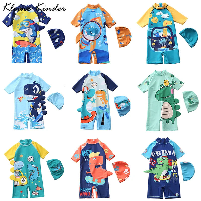 

Boy's Swimsuit One Piece Baby Swimwear UV Protection Bathing Suit Kids Shark Dinosaur Print Beach Bath Swimming Trunks for Boys