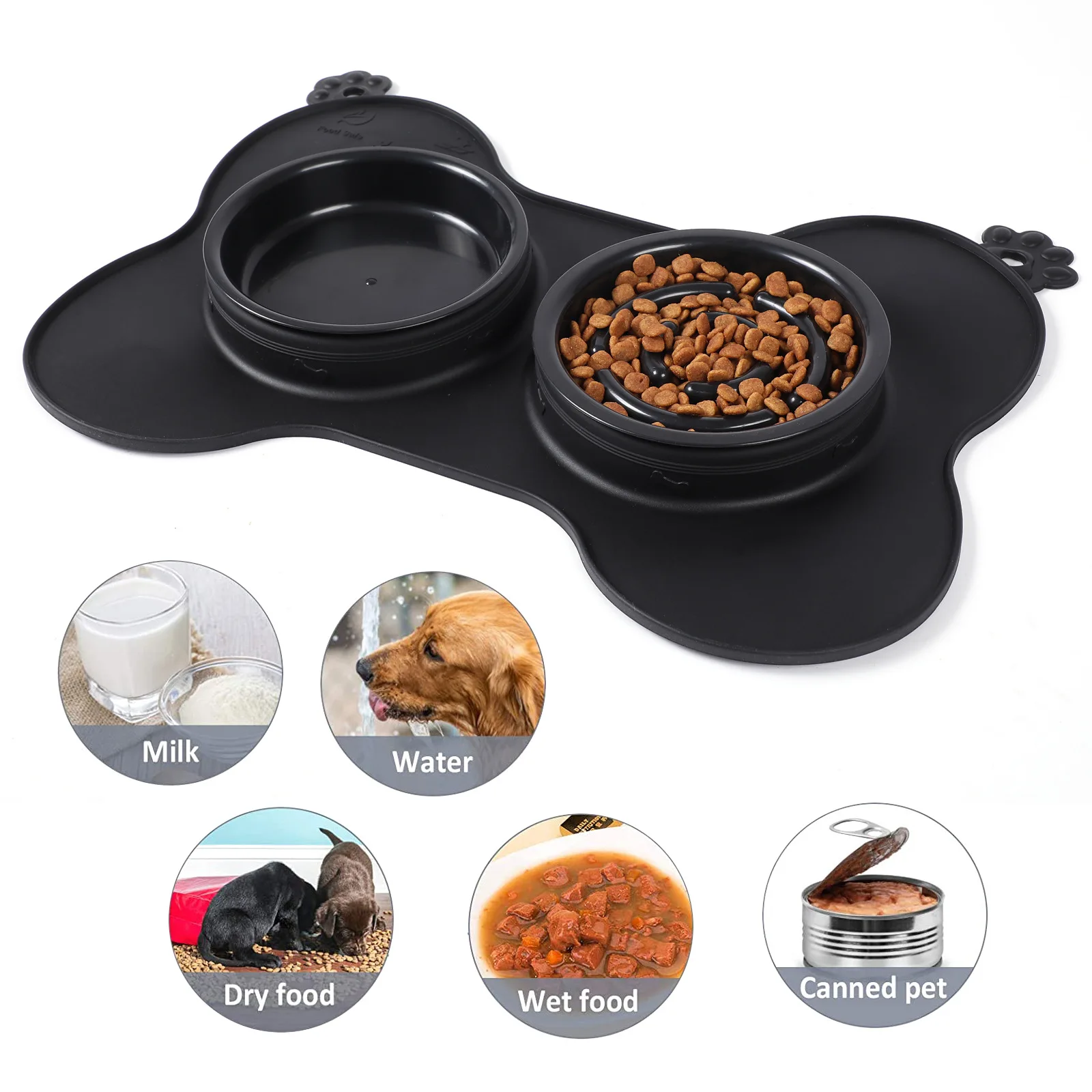 

Silicone Pet Slow Food Anti-choking Dog Bowl Double Bowl Dog Supplies