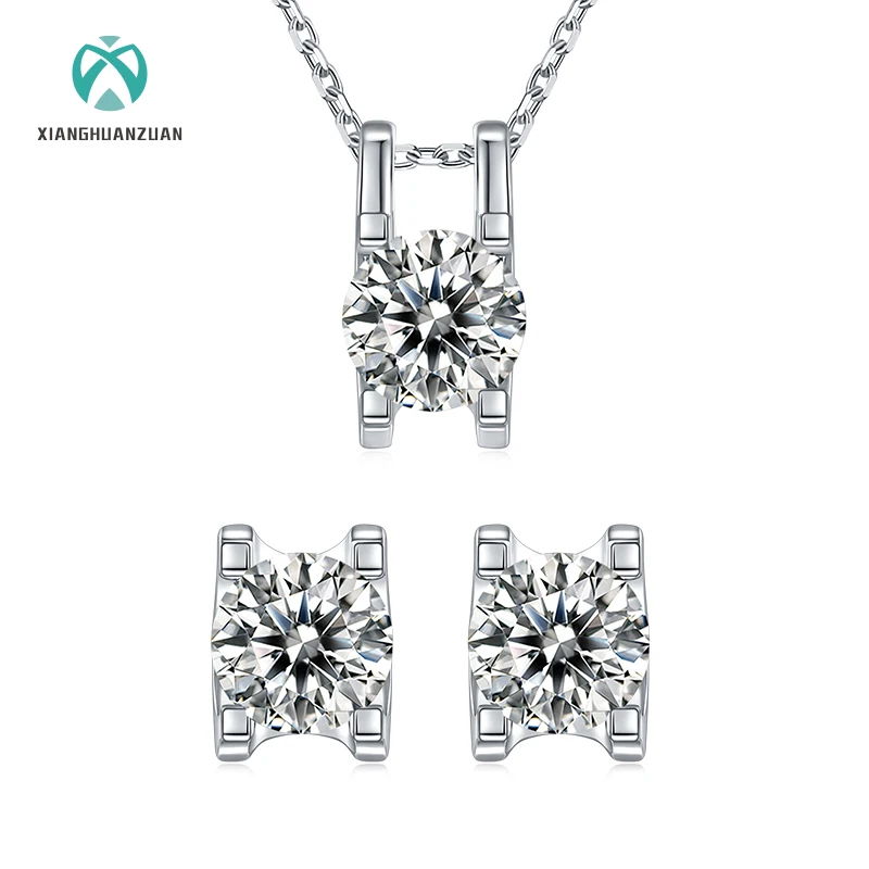 

Elegant Moissanite Fine Jewelry Sets 925 Silver Diamond Necklace Stud Earring For Women Girl Daughter Birthday Gift Included Box