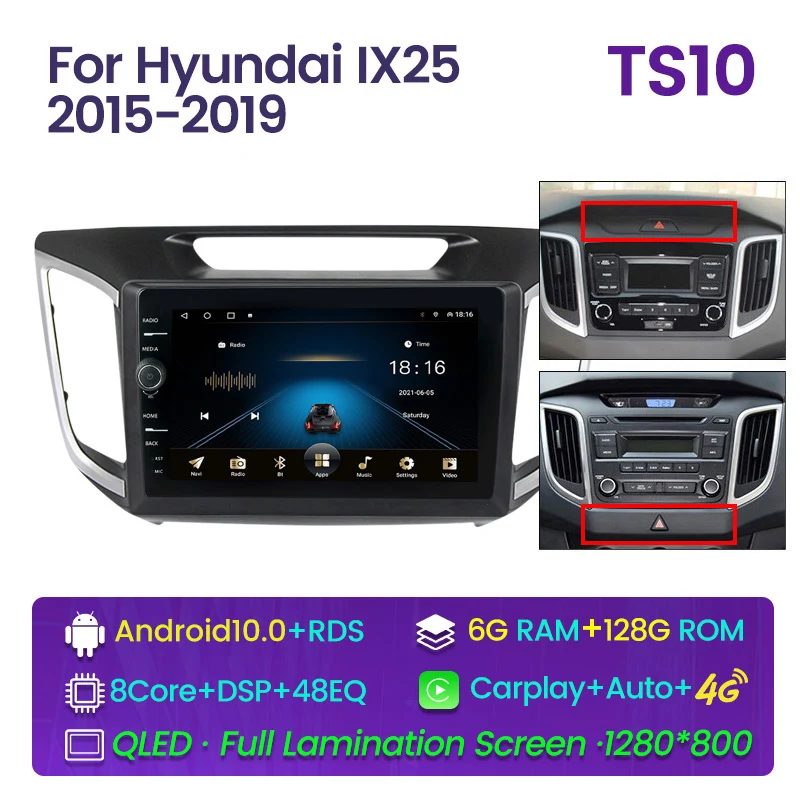 

Android Carplay 128 ГБ для Hyundai IX25 2015-2019 радио-магнитофон автомобильный мультимедийный плеер стерео головное устройство GPS-навигация WiFi