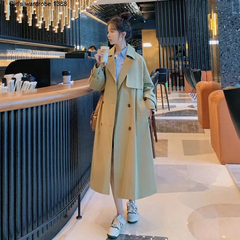 

Цвет хаки, ветровка для женщин с длинным и небольшой; Сезон весна-осень; 2020 новый корейский свободные британский стиль модное пальто
