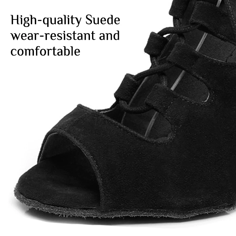 DKZSYIM Latin Dance Boots High Top Women Ballroom Dance Shoes Soft Soles Ladies Tango/Salsa Dancing Shoes High Heels 5-8 CM