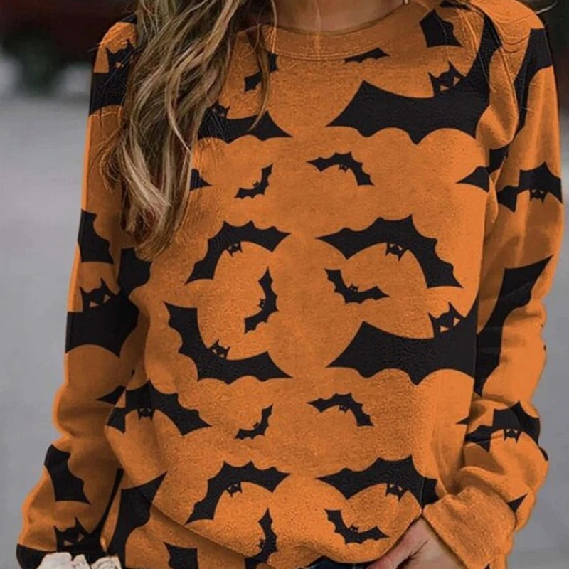 

2020 Autumn Winter Bat Print Sweatshirt For Women Long Sleeve O-Neck Women Clothes Hallowmas Party Casual Shirt Plus Size 5XL