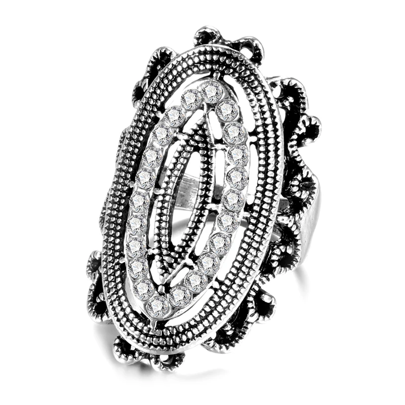 Antique Silver Kinel, новинка, богемные пляжные вечерние кольца для женщин, модное античное серебряное мозаичное белое Хрустальное винтажное ювелирное изделие, Прямая поставка - Цвет основного камня: Antique Silver