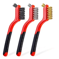 3pcs wire brush set nylonbrassstainless steel bristles curved handle grip for rust with deep cleaning